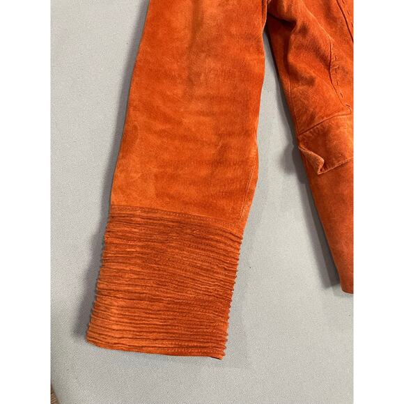 C Concept Y2K Vintage Orange Suede Leather Jacket w/ Lace Up Back Jacket SZ 12 - Picture 4 of 4